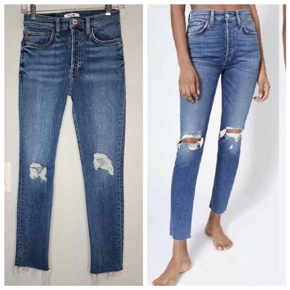 REDONE Ankle Crop Jeans Dusk Destroy Button Fly Womens Size 26 (2) - Picture 1 of 15